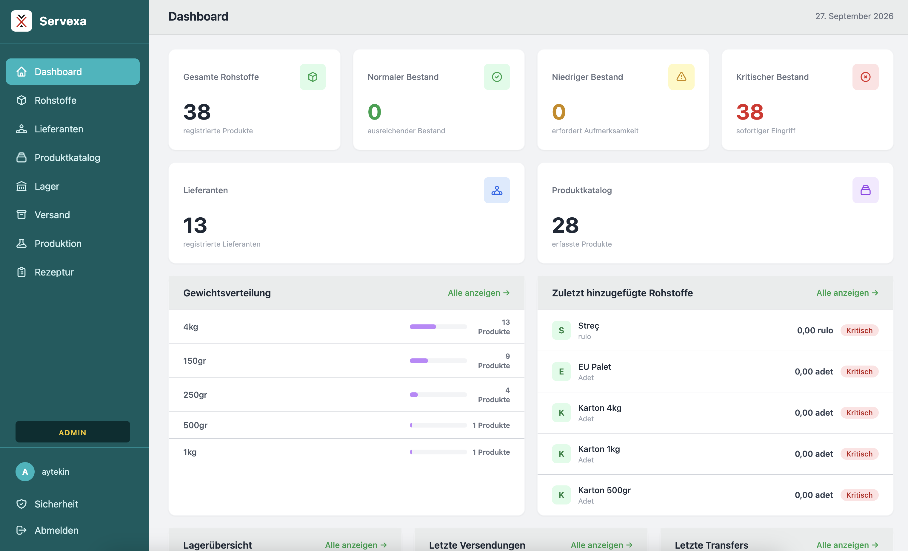 Servexa Dashboard in der Desktop-Ansicht